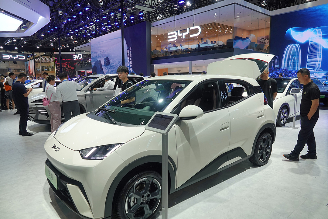 Attendees check out BYD electric vehicles at the 21st Changchun International Automobile Expo in Changchun, Jilin province, on Wednesday. Photo: VCG